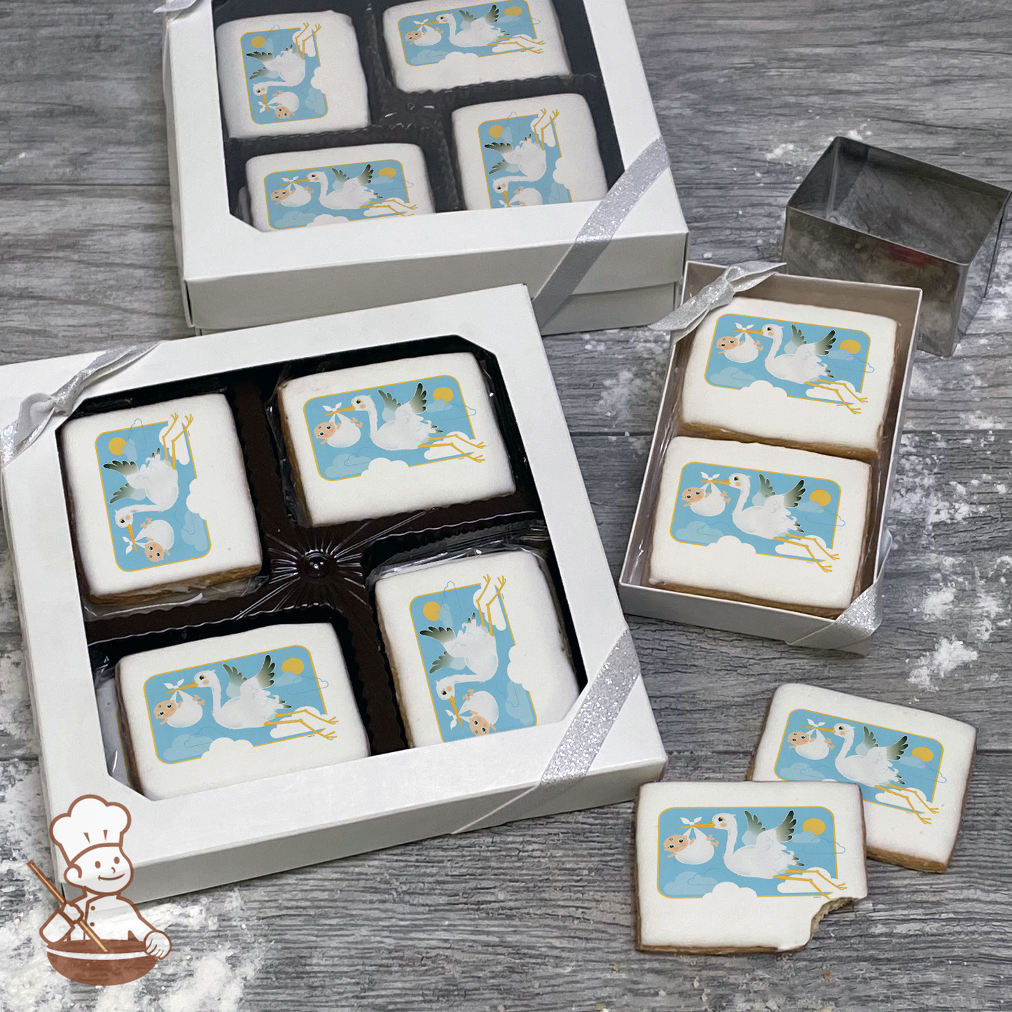 Stork and Baby Cookie Gift Box (Rectangle)