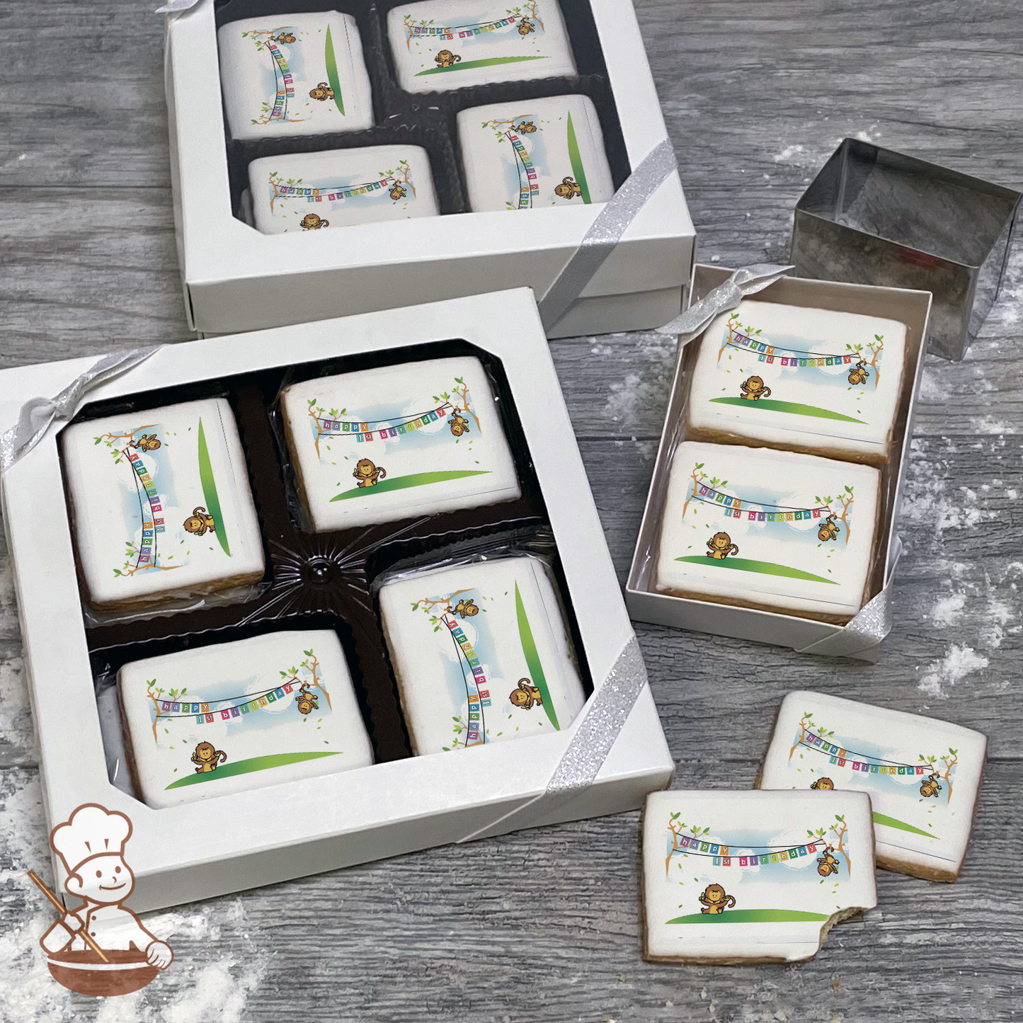 1st Birthday Monkeys Cookie Gift Box (Rectangle)