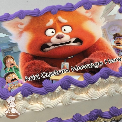 Pixar's popular movie, Red Panda and friends, printed on extra cake layer and decorated on rectangle sheet cake.