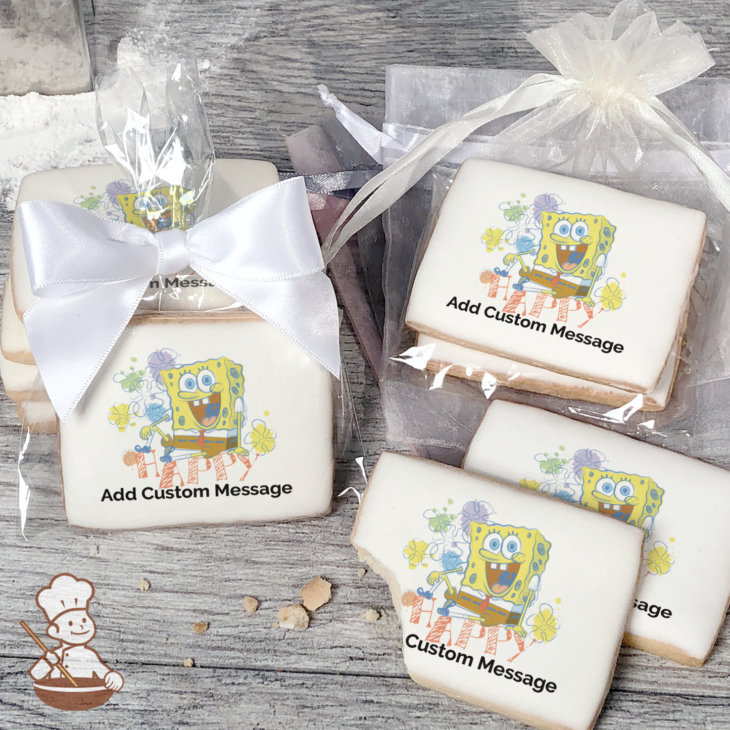 SpongeBob SquarePants Happy Custom Message Cookies (Rectangle)