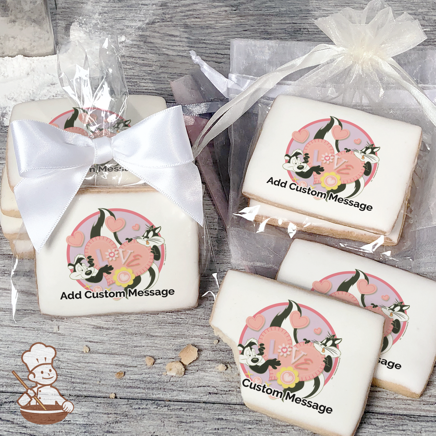 Looney Tunes Pepe and Penelope Love Custom Message Cookies (Rectangle)
