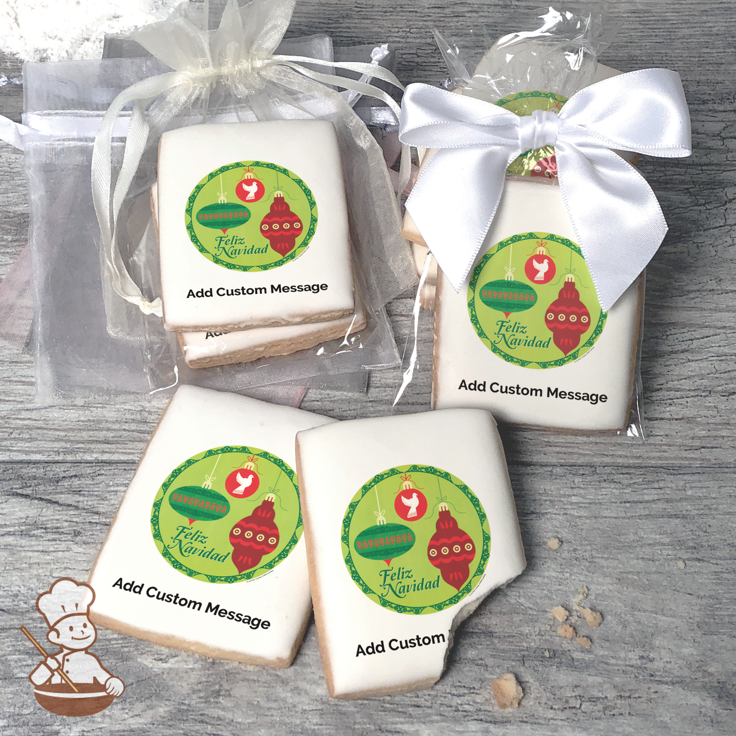 Feliz Navidad Ornaments Custom Message Cookies (Rectangle)