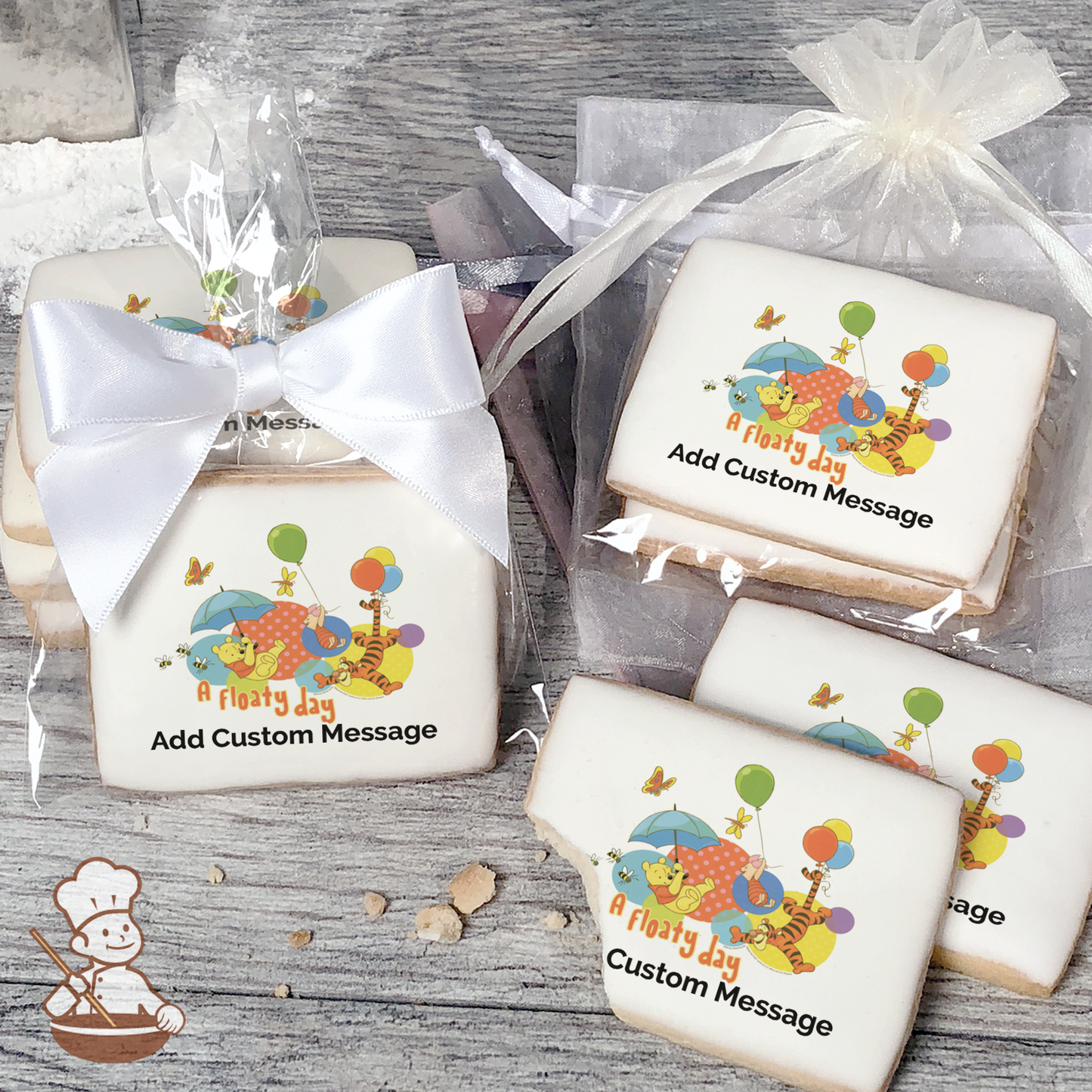 Winnie the Pooh Floaty Day Custom Message Cookies (Rectangle)