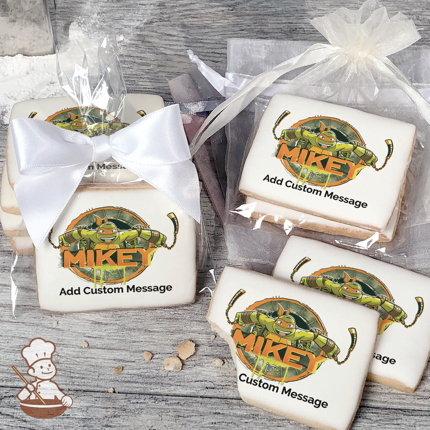 Ninja Turtles Michelangelo Custom Message Cookies (Rectangle)