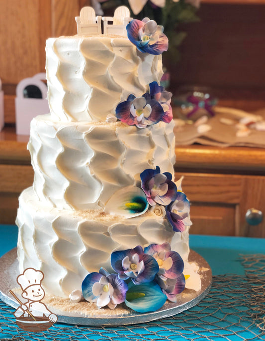 3-tier cake with deep mermaid scale textures.
