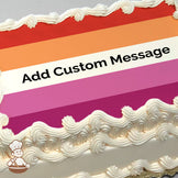 A gradient design with horizontal stripes in red, orange, white, pink, and magenta, printed on a photo sheet cake.