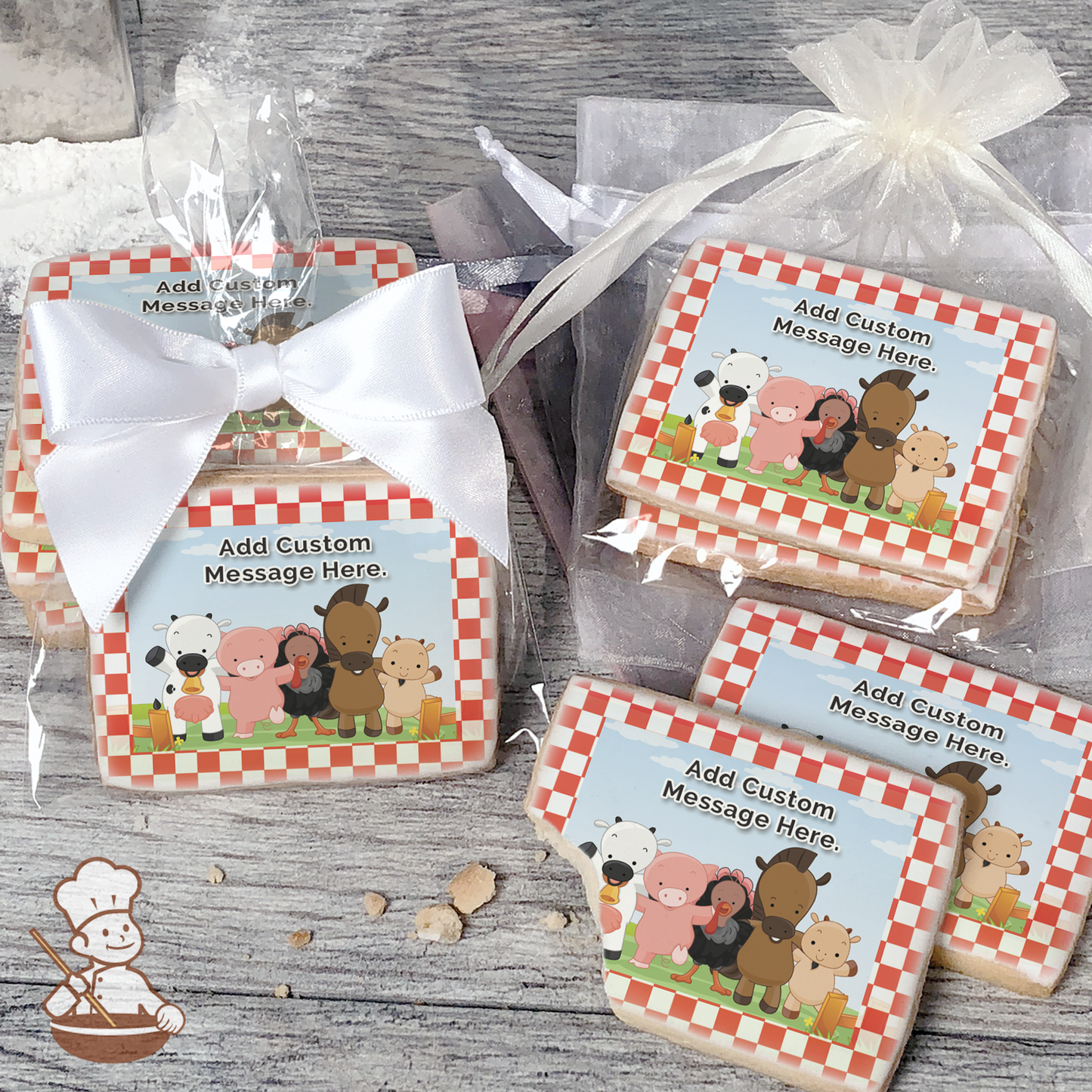 Barn Animal Friends Custom Message Cookies (Rectangle)