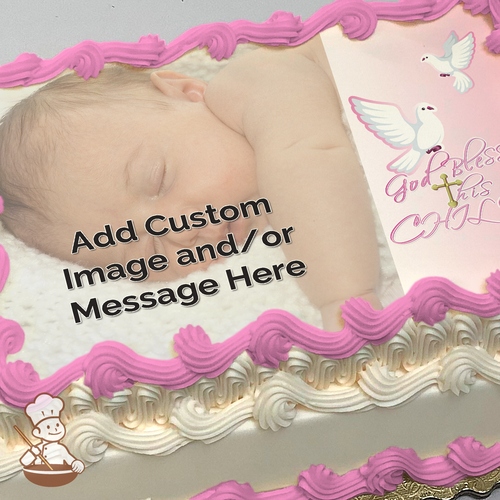 God Bless This Child - Pink Custom Photo Cake
