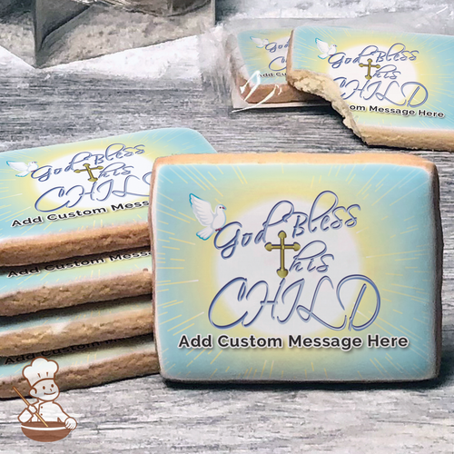 God Bless This Child - Blue Custom Message Cookies (Rectangle)