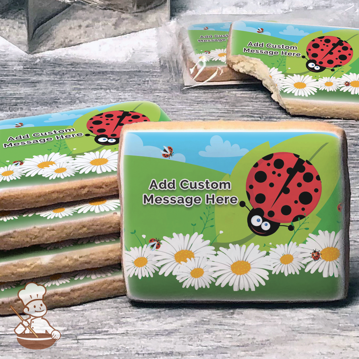 Lady Bug Custom Message Cookies (Rectangle)