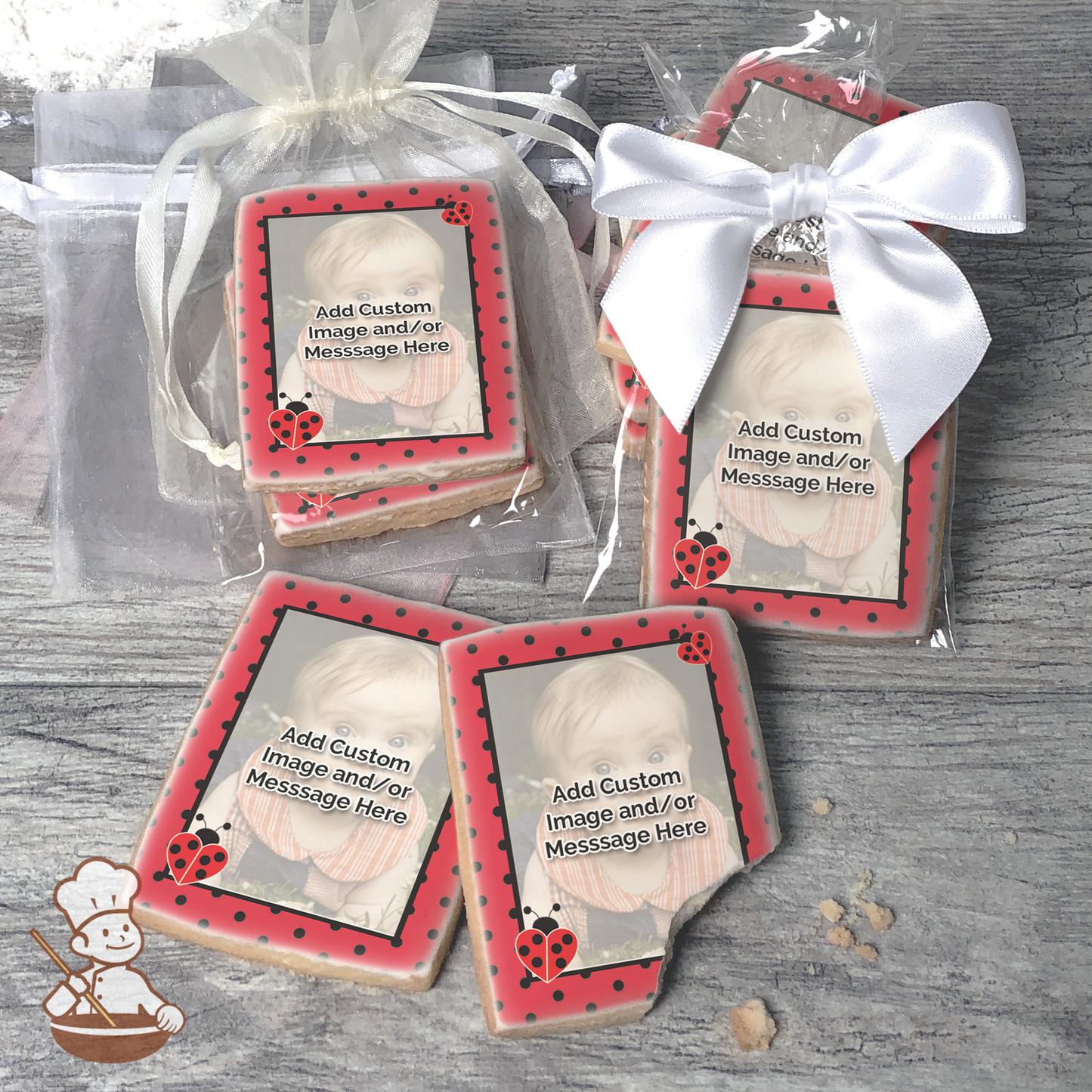 Lady Bug Polka Dots Photo Cookies (Rectangle)