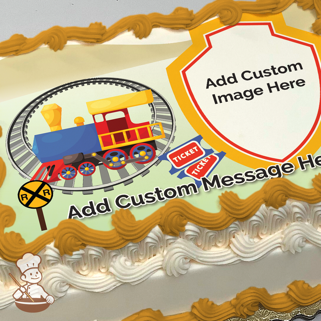 All Aboard Rail Road Train Custom Photo Cake