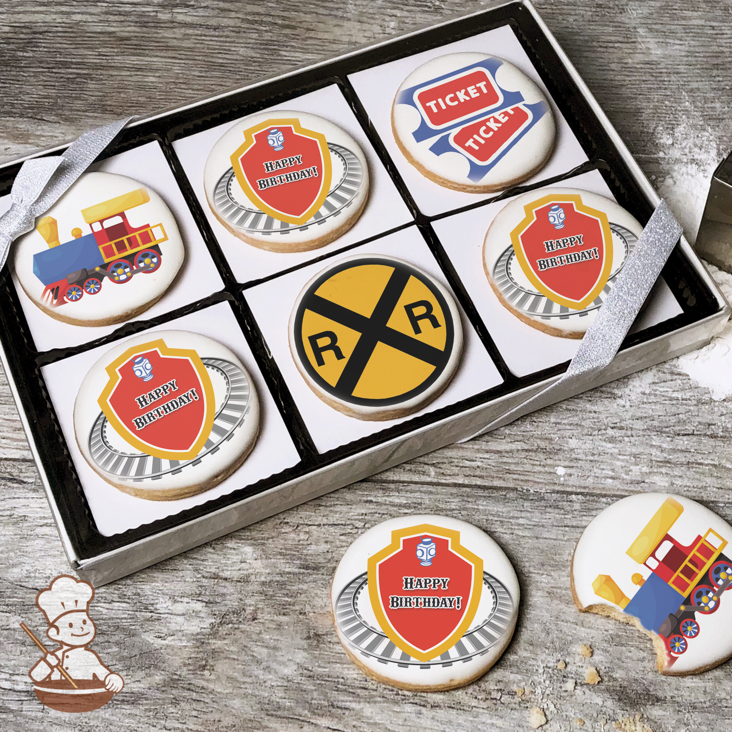 All Aboard Rail Road Train Cookie Gift Box (Round)