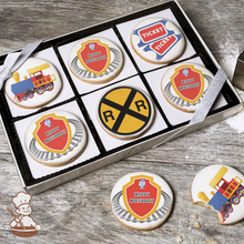 Load image into Gallery viewer, All Aboard Rail Road Train Cookie Gift Box (Round)
