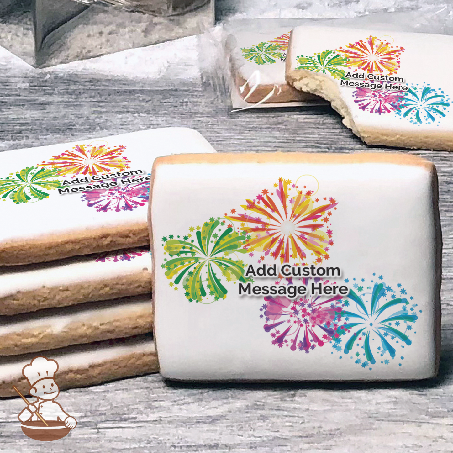 Congratulations Fireworks Custom Message Cookies (Rectangle)