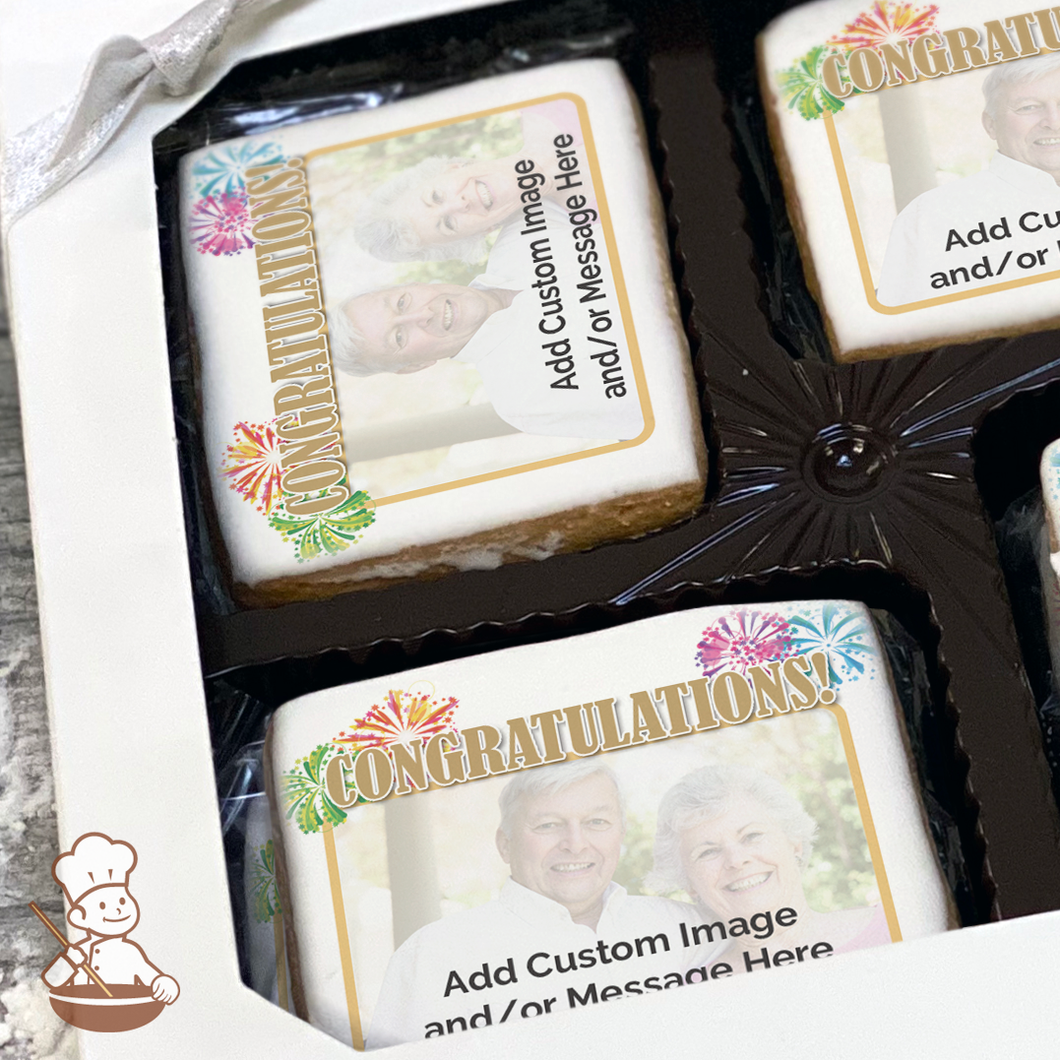 Congratulations Fireworks Photo Cookie Gift Box (Rectangle)