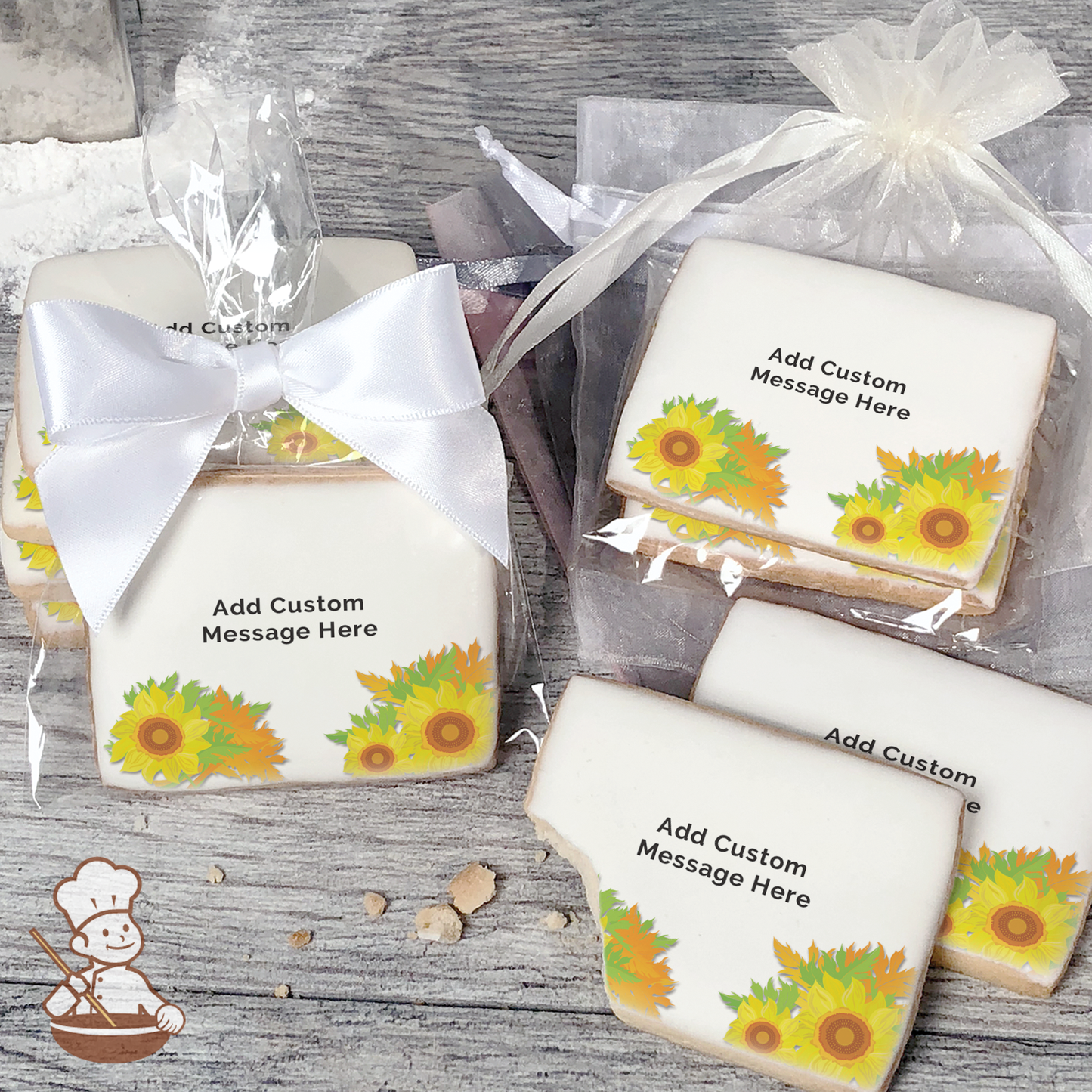 Thinking of You Sunflowers Custom Message Cookies (Rectangle)