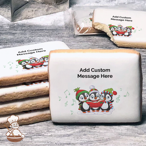 Joy to the World Penguins Custom Message Cookies (Rectangle)