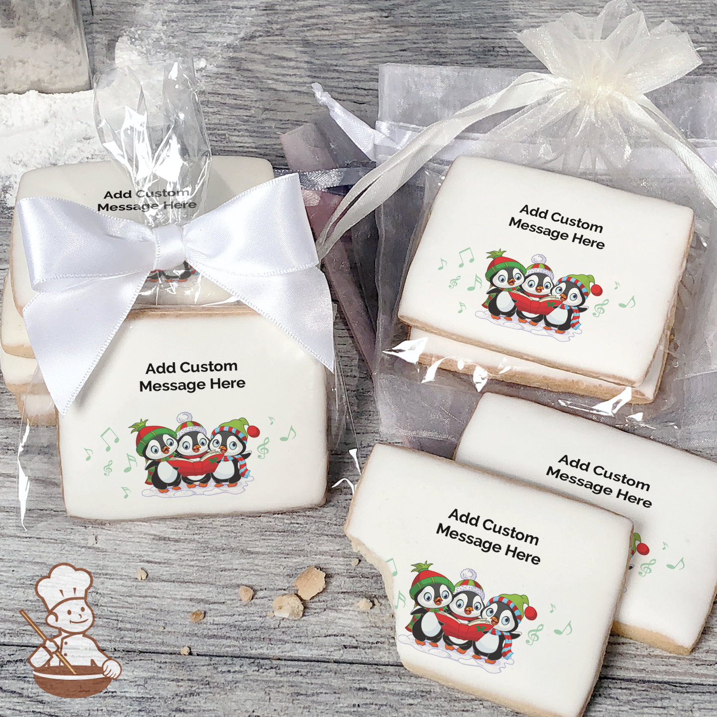 Joy to the World Penguins Custom Message Cookies (Rectangle)