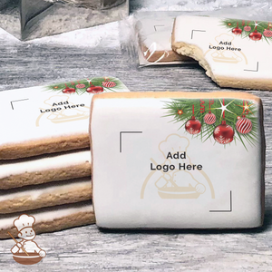 Holiday Poinsettias and Candle Logo Cookies (Rectangle)