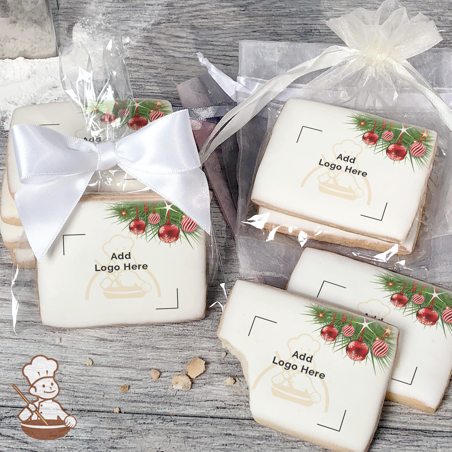 Holiday Poinsettias and Candle Logo Cookies (Rectangle)