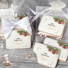 Load image into Gallery viewer, Holiday Poinsettias and Candle Logo Cookies (Rectangle)