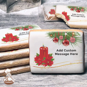 Holiday Poinsettias and Candle Custom Message Cookies (Rectangle)