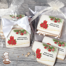 Load image into Gallery viewer, Holiday Poinsettias and Candle Custom Message Cookies (Rectangle)