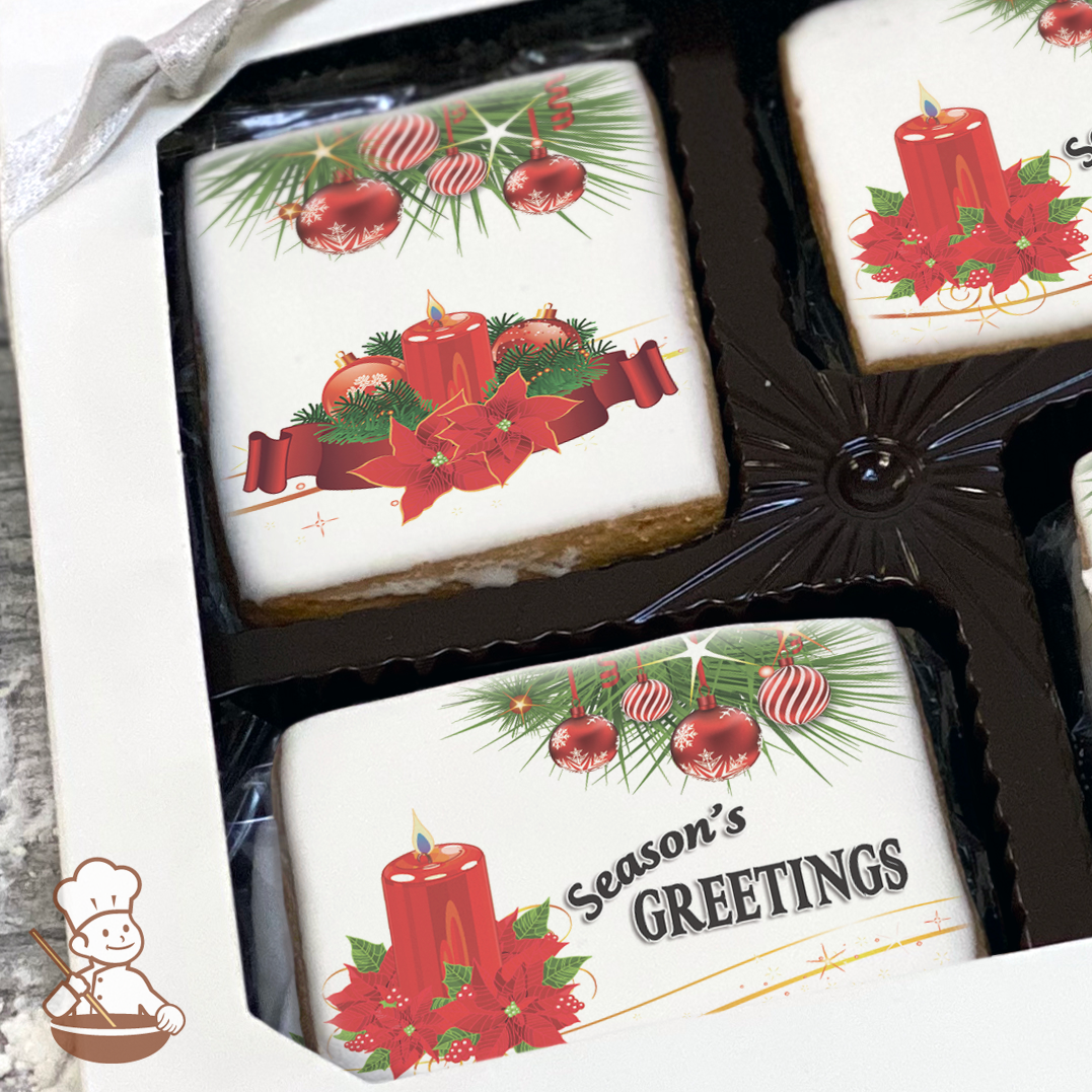 Holiday Poinsettias and Candle Cookie Gift Box (Rectangle)