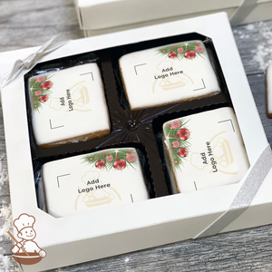 Holiday Poinsettias and Candle Logo Cookie Large Gift Box (Rectangle)