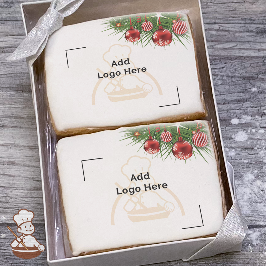Holiday Poinsettias and Candle Logo Cookie Small Gift Box (Rectangle)
