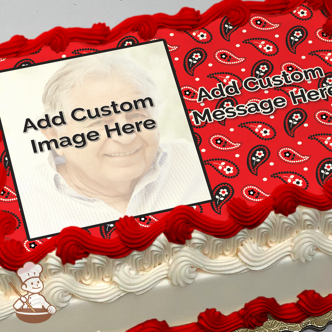Red Paisleys Custom Photo Cake