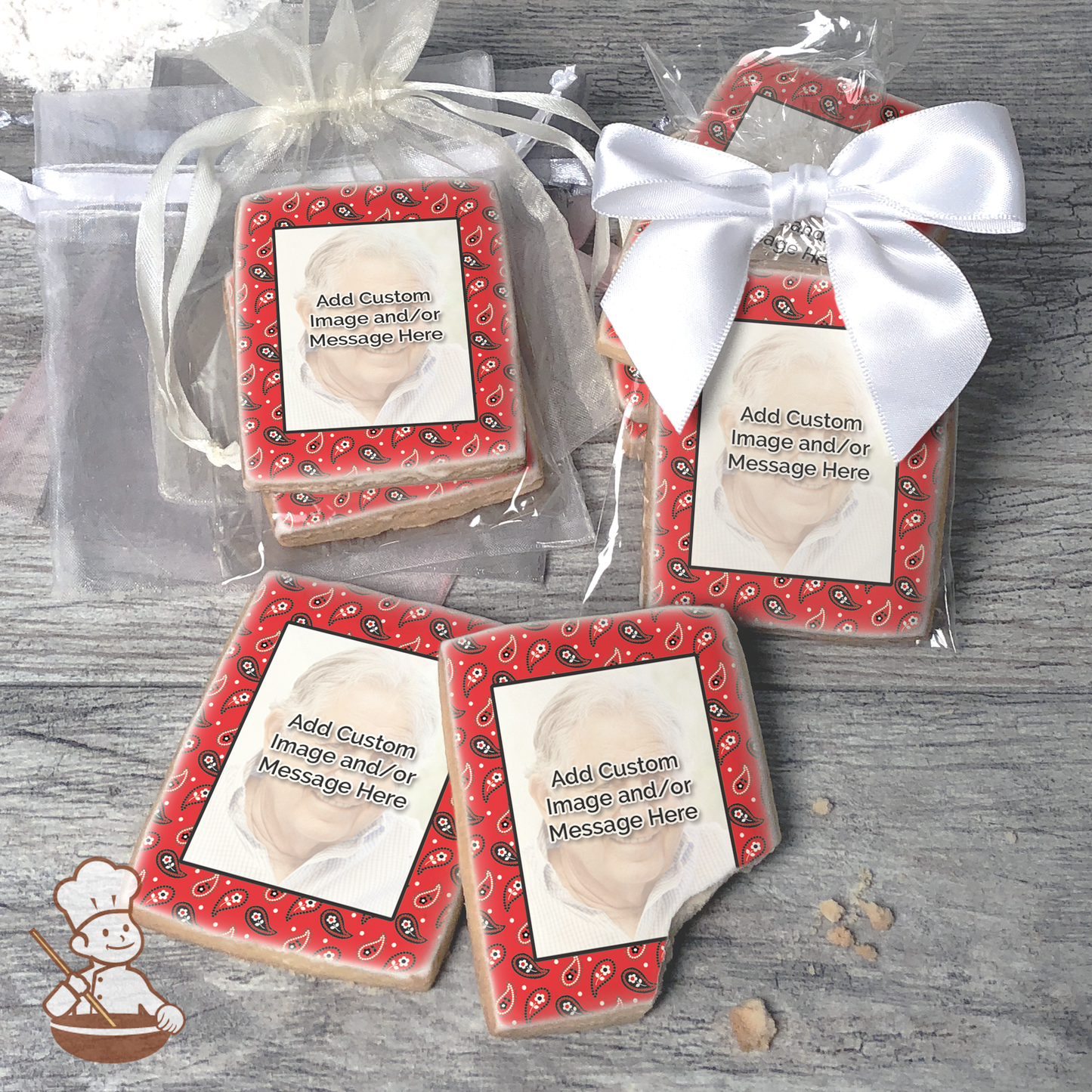 Red Paisleys Photo Cookies (Rectangle)