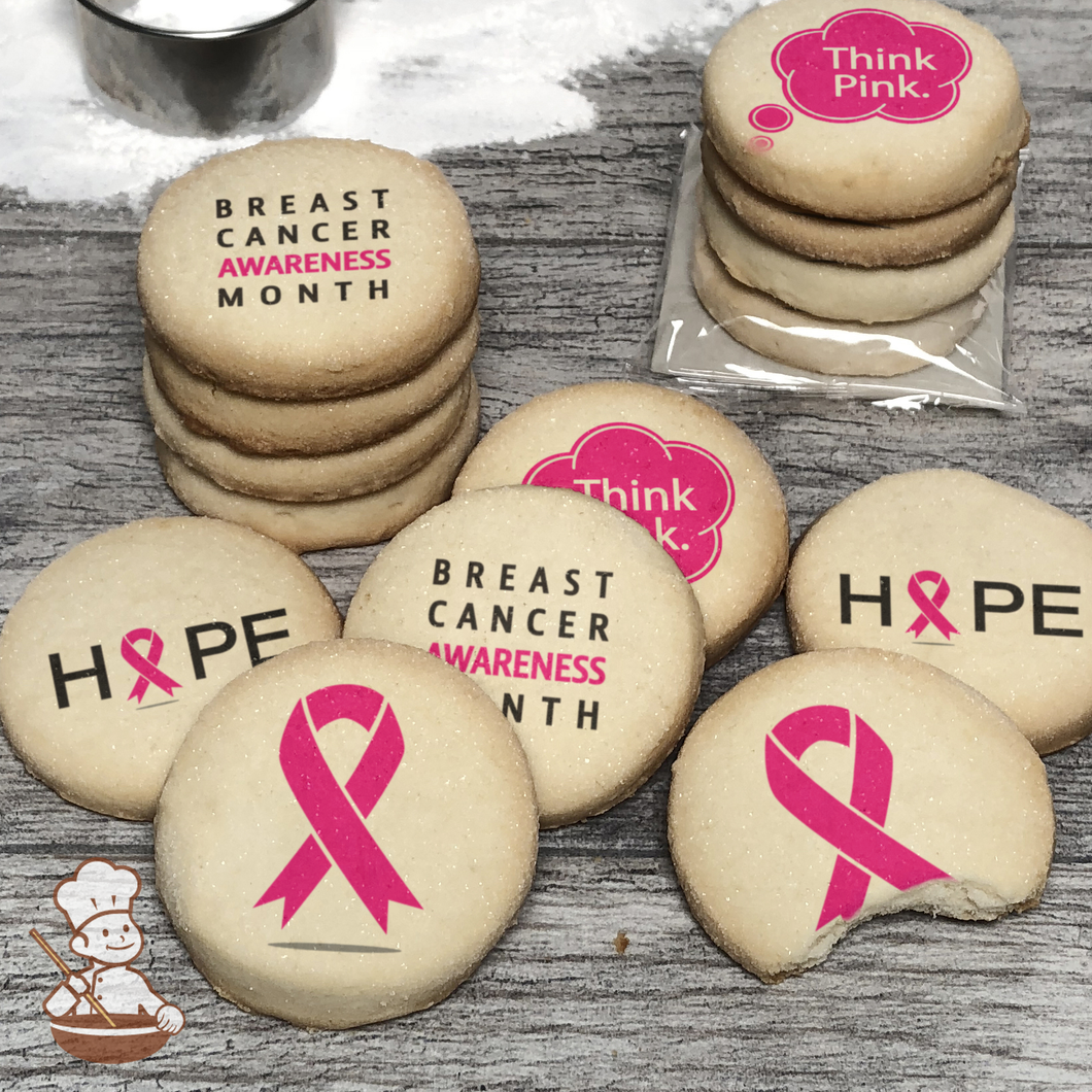 Breast Cancer Awareness Month Think Pink Cookie Set (Round Unfrosted)