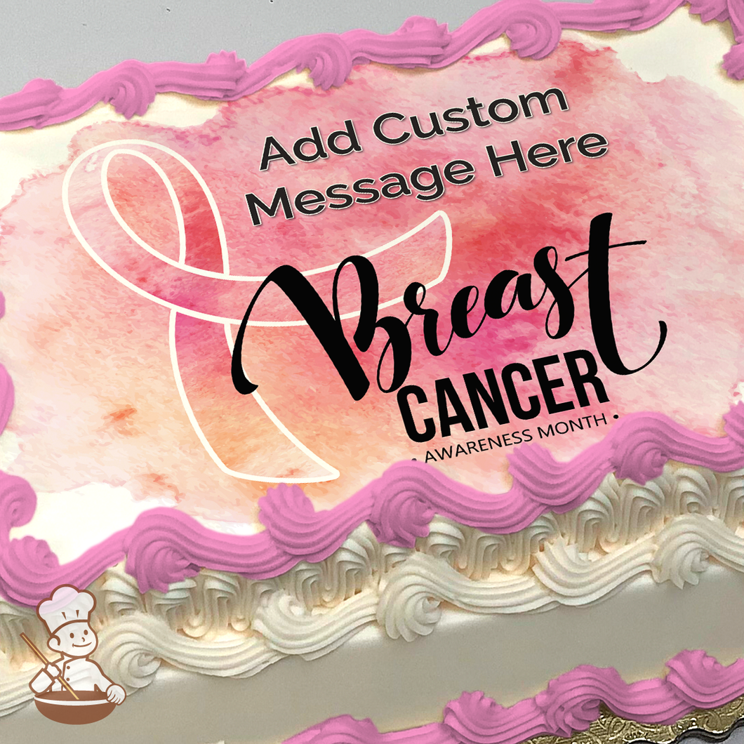Breast Cancer Awareness Month Watercolor Ribbon Photo Cake