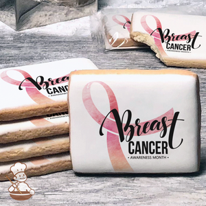 Breast Cancer Awareness Month Watercolor Ribbon Cookies (Rectangle)