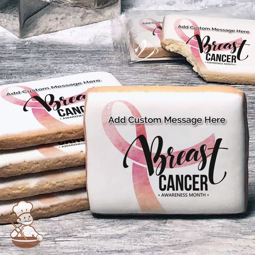 Breast Cancer Awareness Month Watercolor Ribbon Custom Message Cookies (Rectangle)