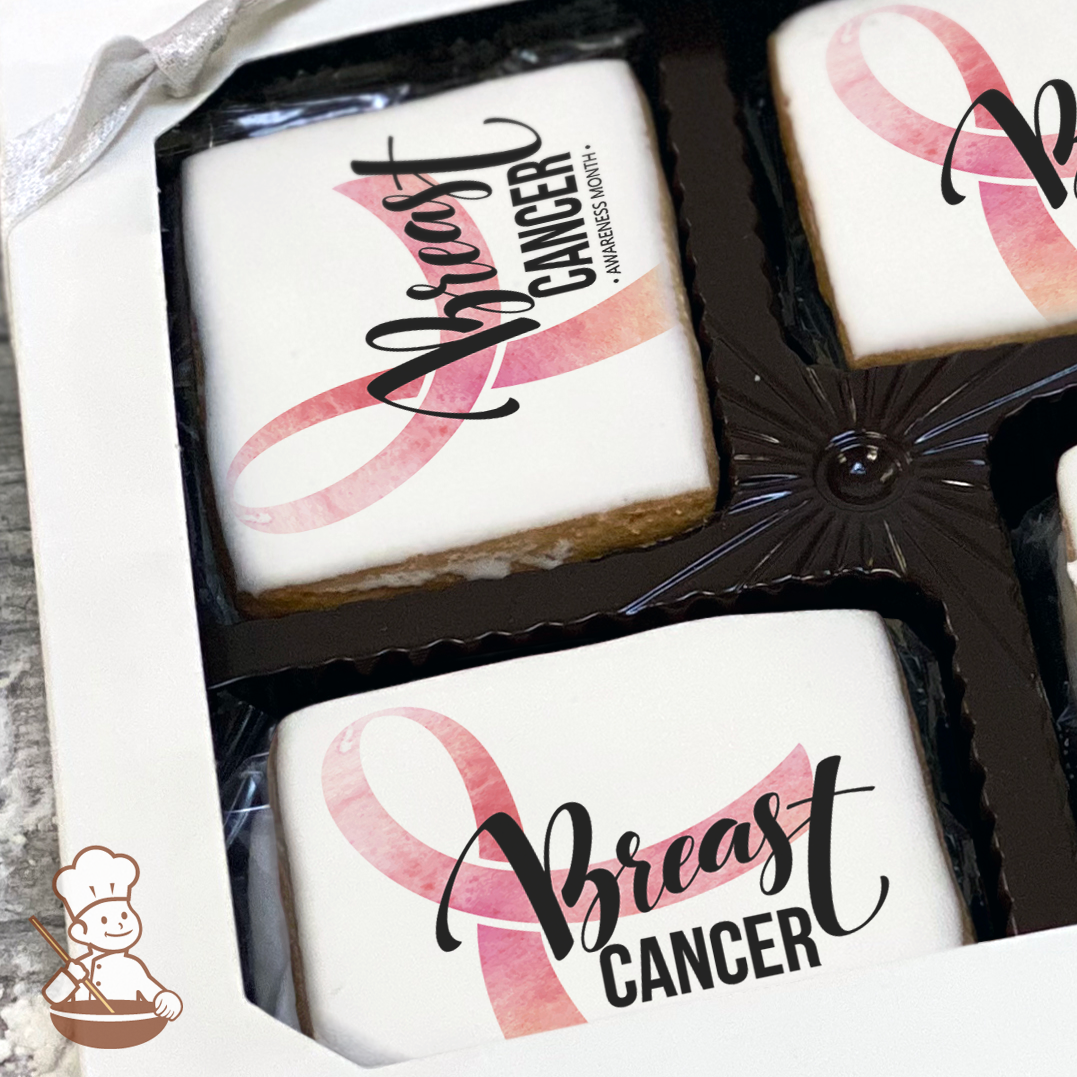 Breast Cancer Awareness Month Watercolor Ribbon Cookie Gift Box (Rectangle)