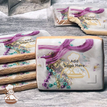 Load image into Gallery viewer, All Welcome to the Mardi Gras Carnival Logo Cookies (Rectangle)
