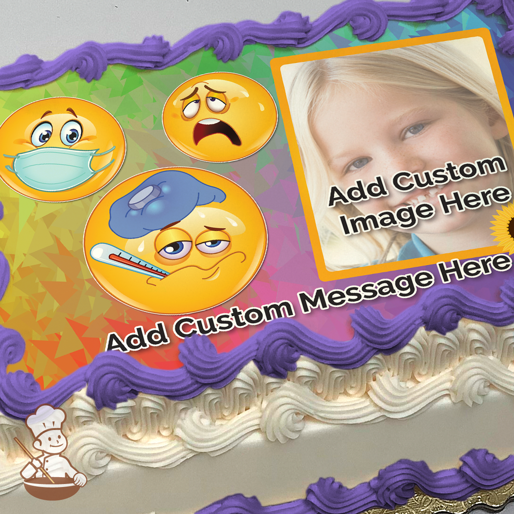 Emoji Get Well Soon Custom Photo Cake