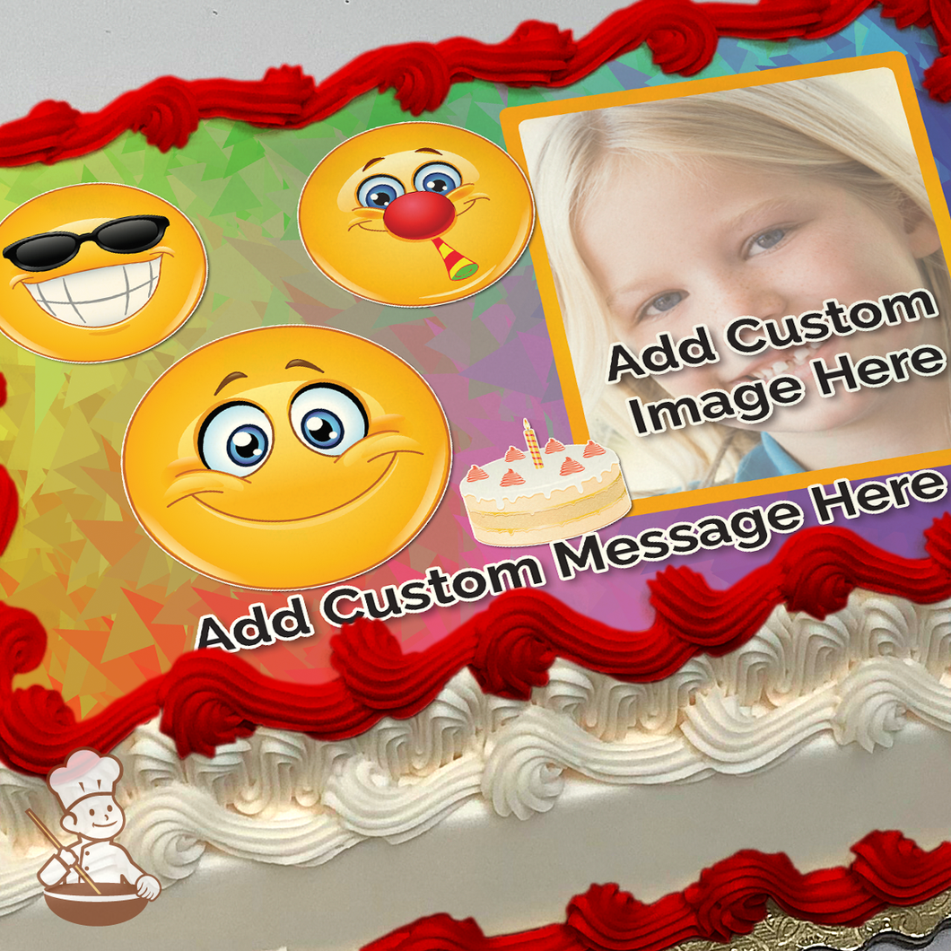 Emoji Happy Birthday Custom Photo Cake