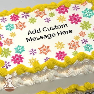 Colorful Snowflakes and Presents Photo Cake