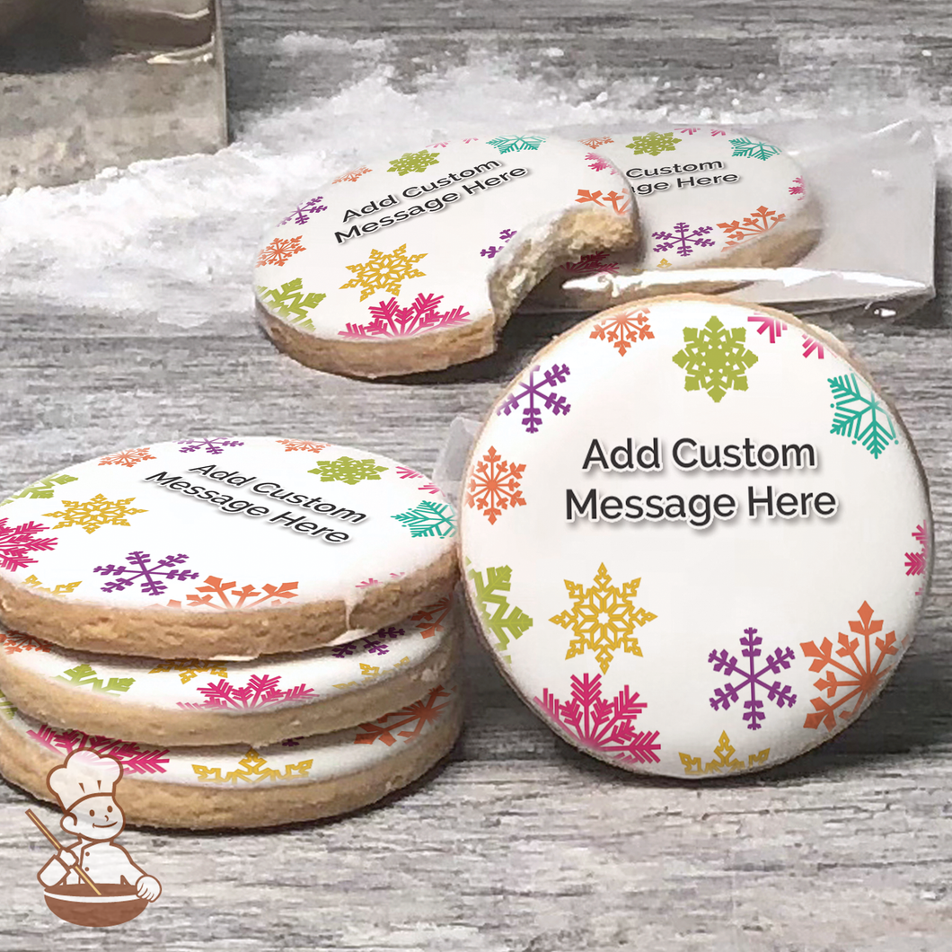 Colorful Snowflakes and Presents Custom Message Cookies (Round)