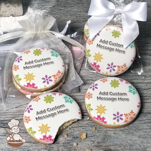 Colorful Snowflakes and Presents Custom Message Cookies (Round)