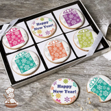Colorful Snowflakes and Presents Cookie Gift Box (Round)