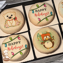 Load image into Gallery viewer, Holiday Brights and Friends Cookie Gift Box (Round Unfrosted)