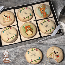 Load image into Gallery viewer, Holiday Brights and Friends Logo Cookie Gift Box (Round Unfrosted)
