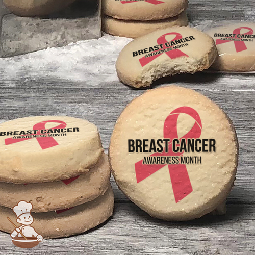 Breast Cancer Awareness Classic Pink Ribbon Cookies (Round Unfrosted)