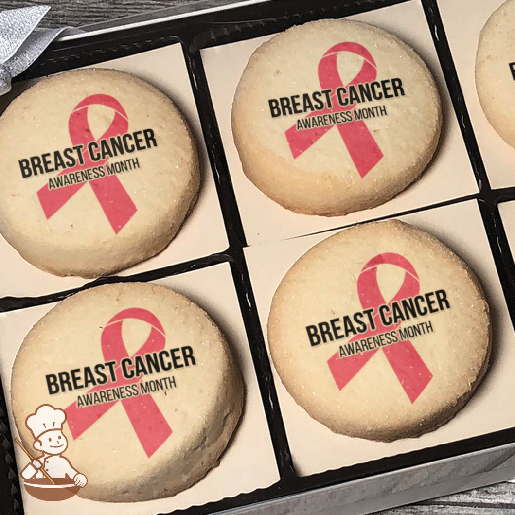 Breast Cancer Awareness Classic Pink Ribbon Cookie Gift Box (Round Unfrosted)