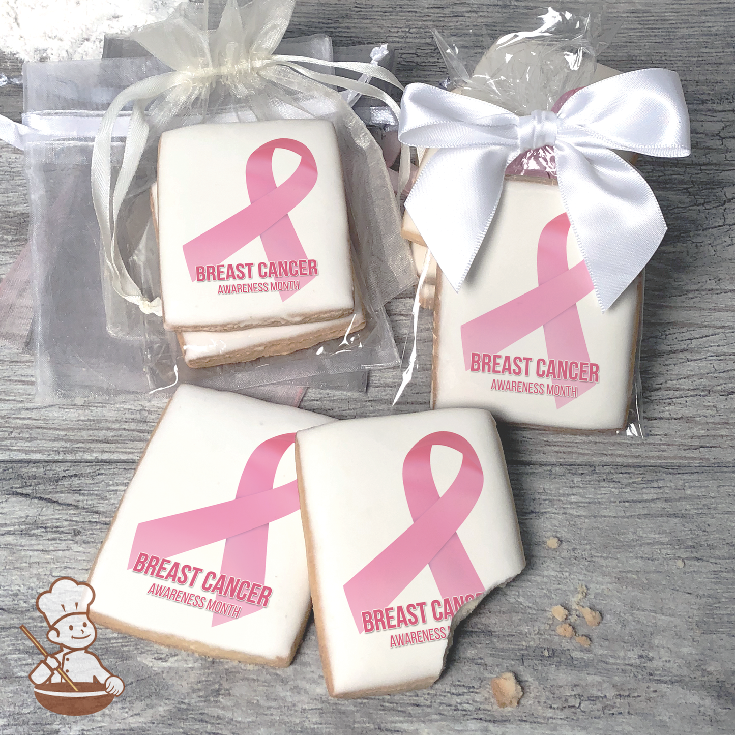 Breast Cancer Awareness Classic Pink Ribbon Cookies (Rectangle)